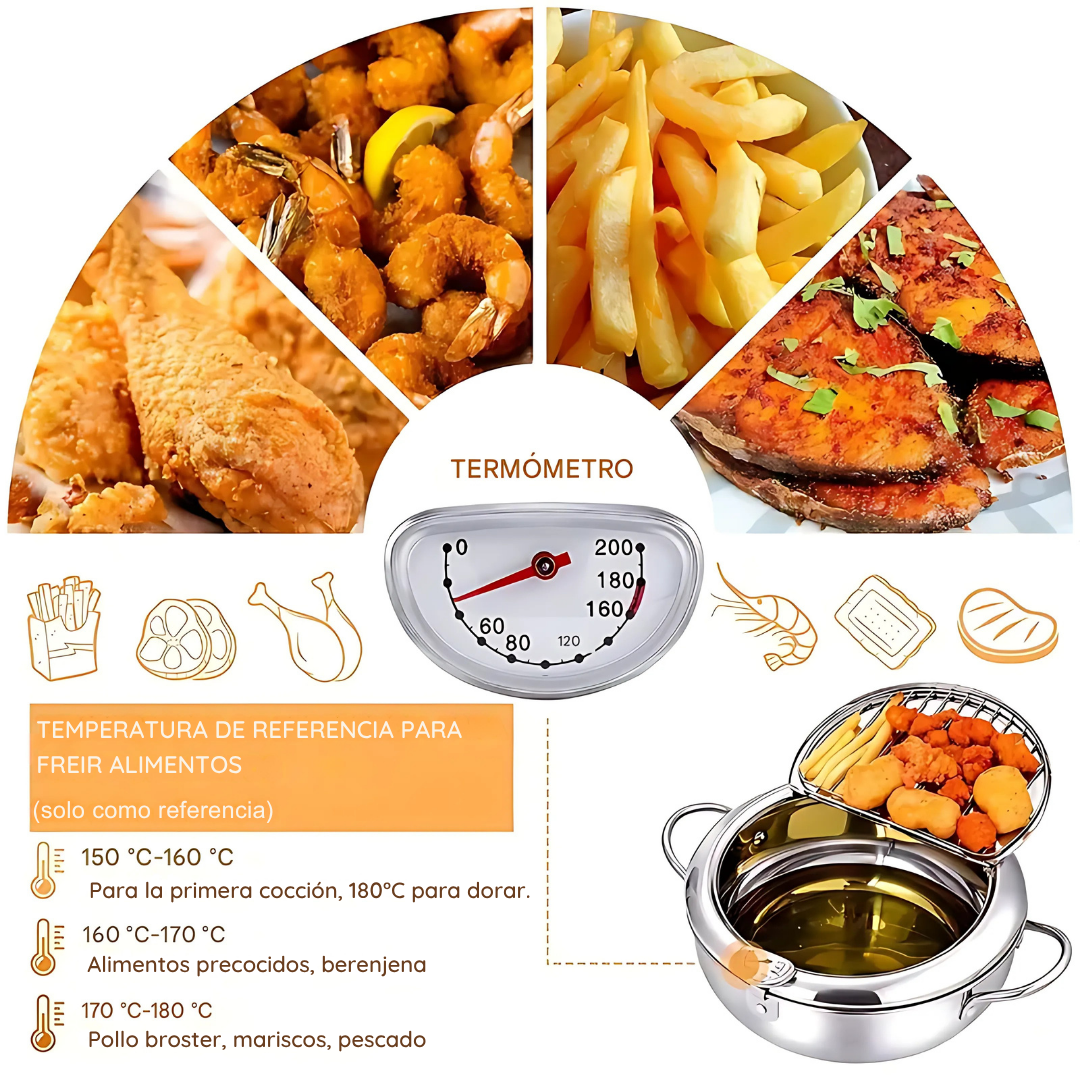 OLLA FREIDORA JAPONESA GRANDE 3.4 LITROS: FRITURAS CRUJIENTES CON MENOS ACEITE