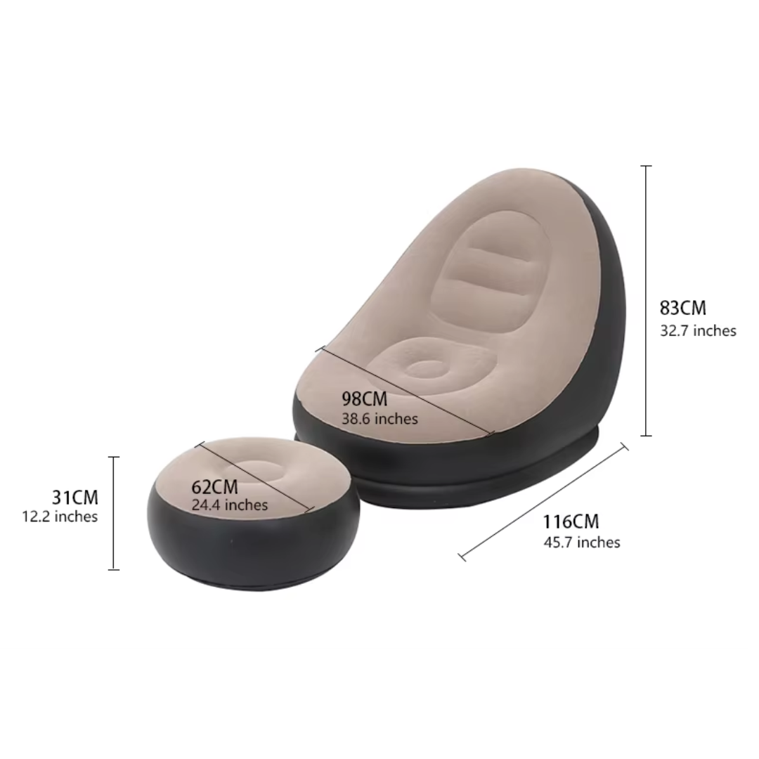 SOFÁ INFLABLE PORTÁTIL CON REPOSAPIÉS – TU MOMENTO DE RELAX, AL INSTANTE