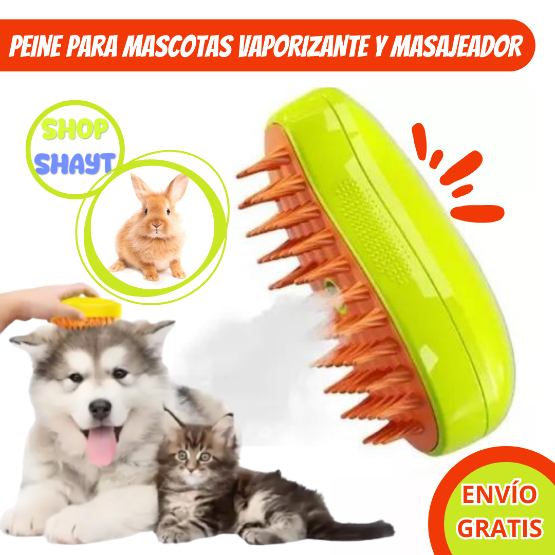 PEINE PARA MASCOTAS A VAPOR 3 EN 1 PEINA LIMPIA MASAJEA