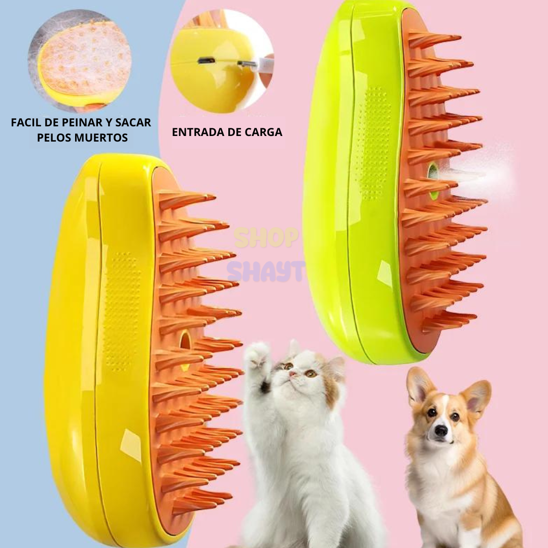PEINE PARA MASCOTAS A VAPOR 3 EN 1 PEINA LIMPIA MASAJEA