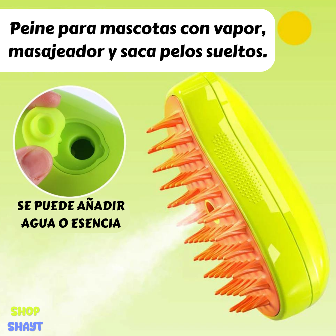 PEINE PARA MASCOTAS A VAPOR 3 EN 1 PEINA LIMPIA MASAJEA
