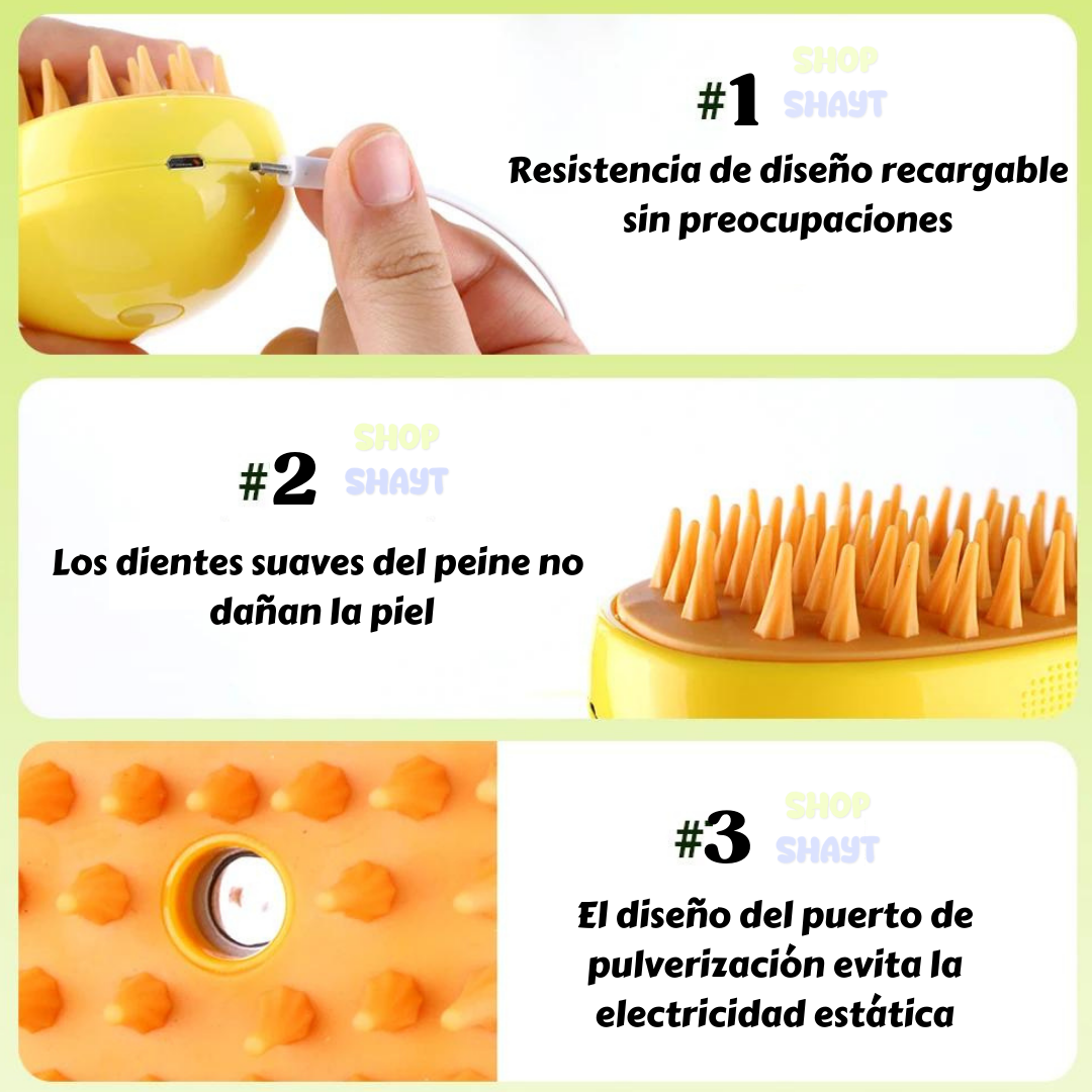 PEINE PARA MASCOTAS A VAPOR 3 EN 1 PEINA LIMPIA MASAJEA