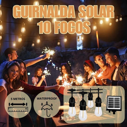 GUIRNALDA SOLAR DE 10 FOCOS – ECOLÓGICA, PRÁCTICA Y PERFECTA PARA TU ESPACIO EXTERIOR