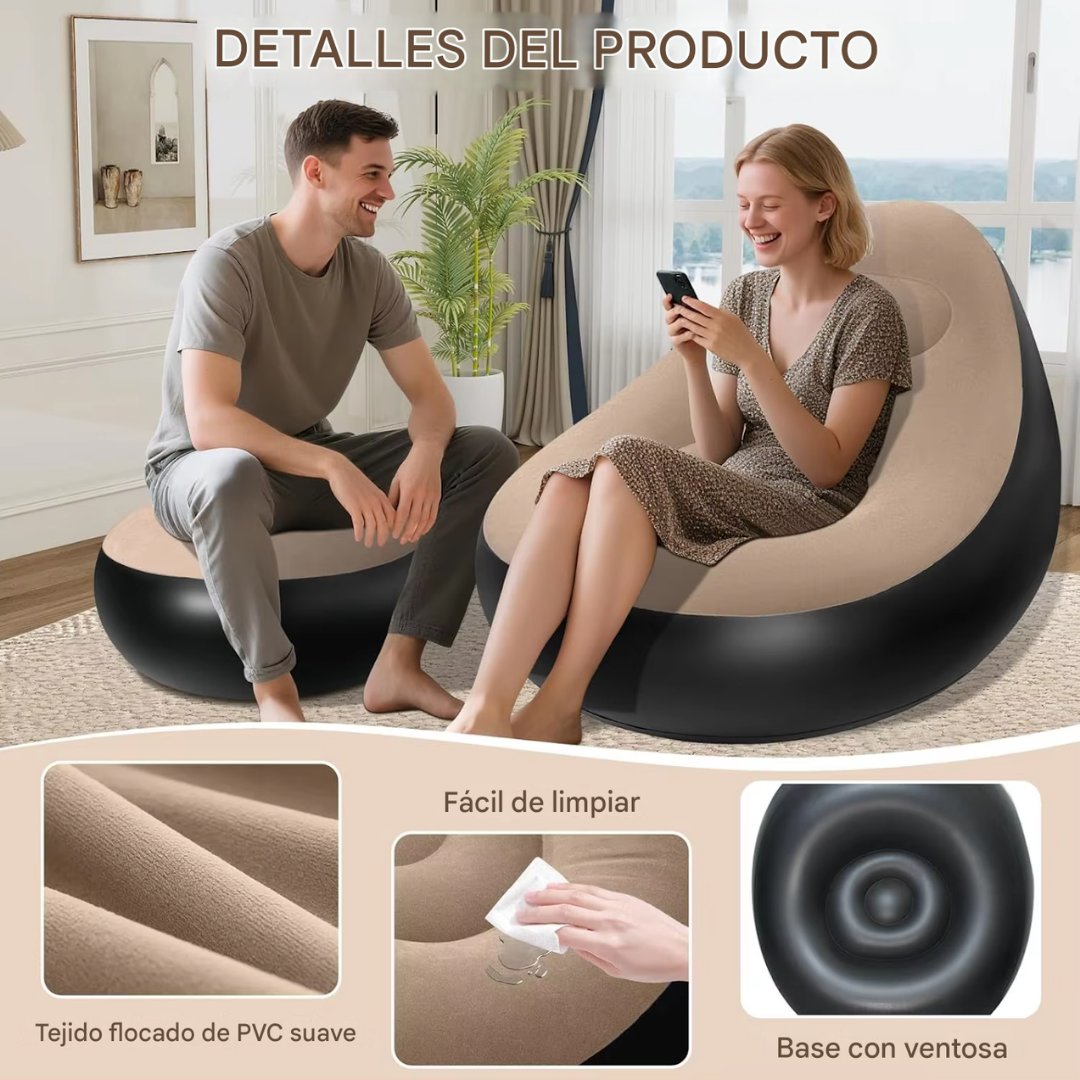 SOFÁ INFLABLE PORTÁTIL CON REPOSAPIÉS – TU MOMENTO DE RELAX, AL INSTANTE