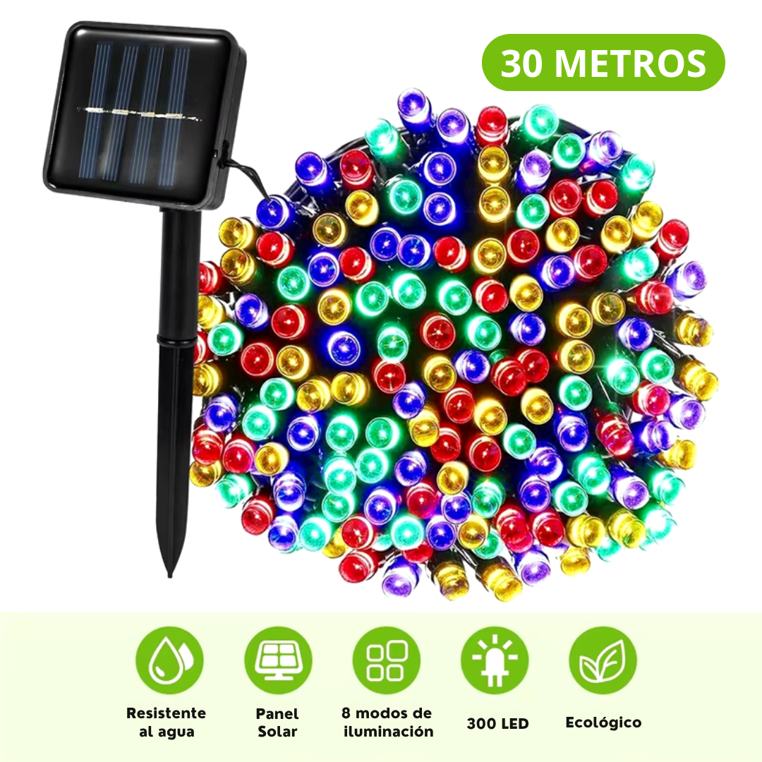 LUCES NAVIDEÑAS CON PANEL SOLAR 30 METROS – ILUMINA TUS FIESTAS SIN GASTAR EN ELECTRICIDAD