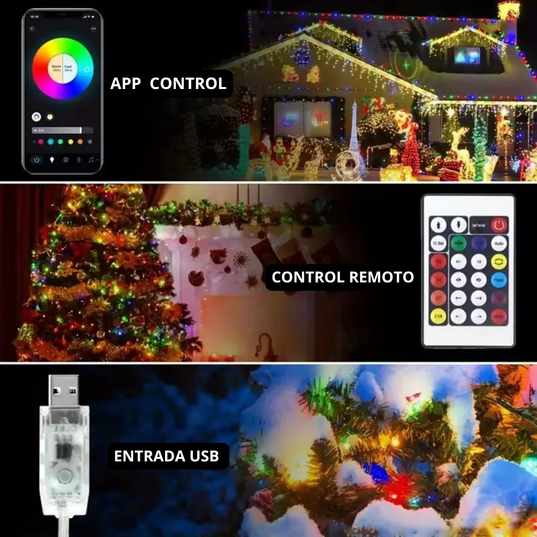 LUCES BLUETOOTH NAVIDEÑAS -  APAGADO AUTOMÁTICO - RESISTENTE AL AGUA