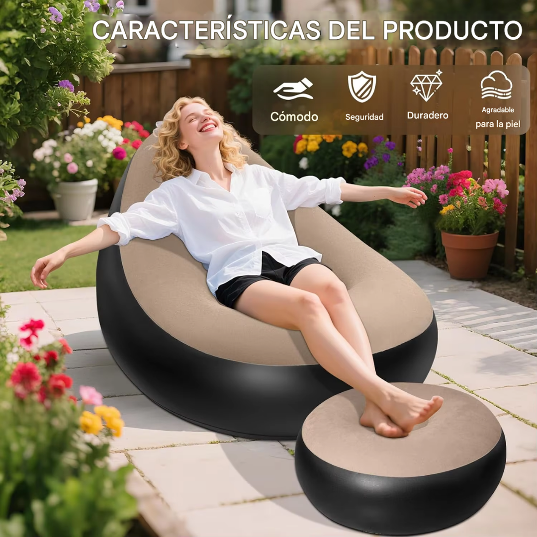 SOFÁ INFLABLE PORTÁTIL CON REPOSAPIÉS – TU MOMENTO DE RELAX, AL INSTANTE