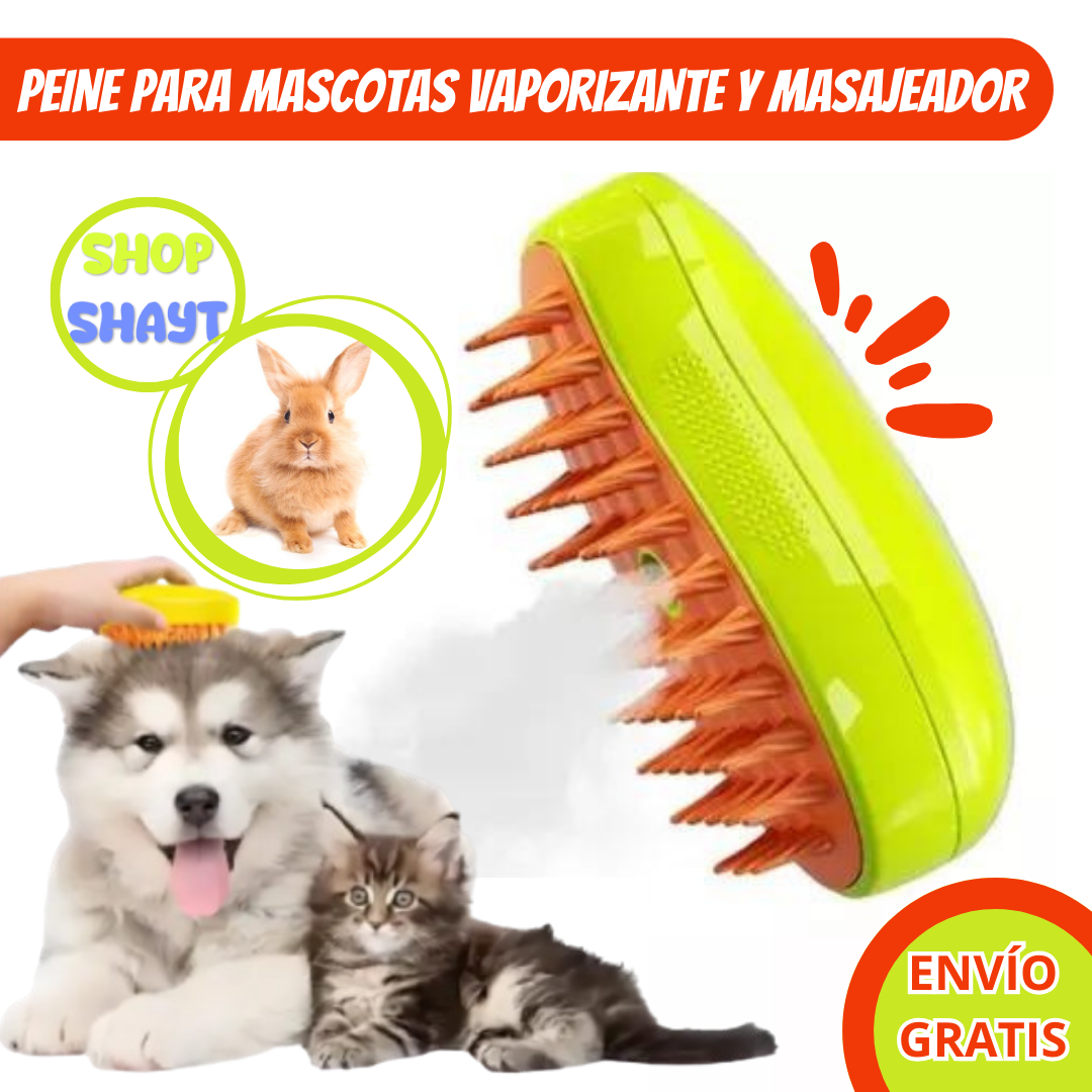 PEINE PARA MASCOTAS A VAPOR 3 EN 1  PEINA LIMPIA MASAJEA