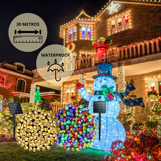 LUCES NAVIDEÑAS CON PANEL SOLAR 30 METROS – ILUMINA TUS FIESTAS SIN GASTAR EN ELECTRICIDAD