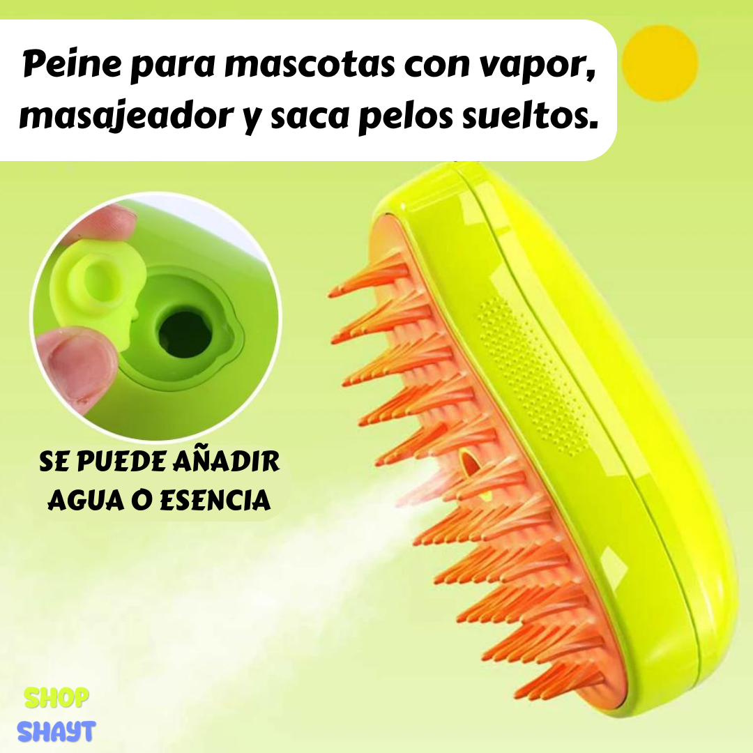 PEINE PARA MASCOTAS A VAPOR 3 EN 1  PEINA LIMPIA MASAJEA