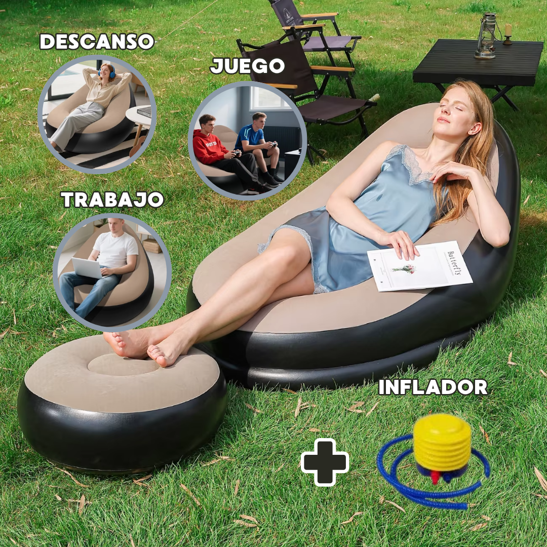 SOFÁ INFLABLE PORTÁTIL CON REPOSAPIÉS – TU MOMENTO DE RELAX, AL INSTANTE