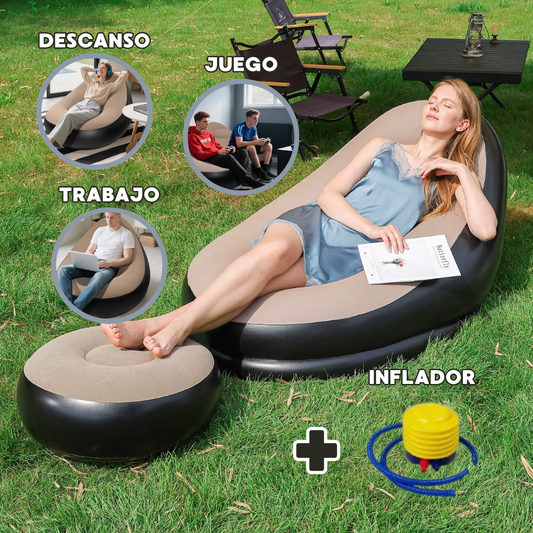 SOFÁ INFLABLE PORTÁTIL CON REPOSAPIÉS – TU MOMENTO DE RELAX, AL INSTANTE